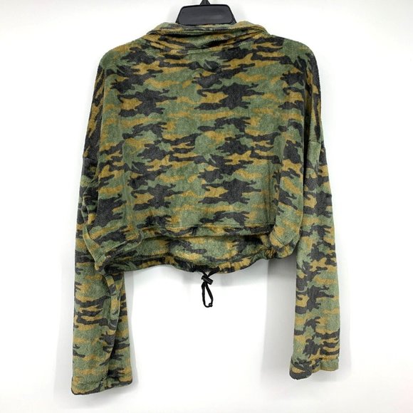 Urban Outfitters Sweater Angela Camo Crop Fleece 1/4 Zip Pullover - Picture 6 of 10